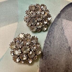 Vintage Rhinestone Cluster Stud Earrings Excellent Condition